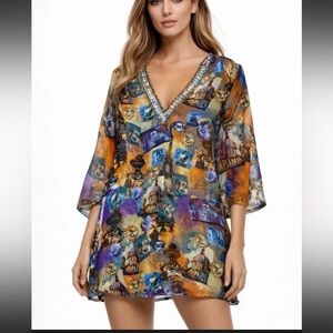 Ninety Multicolor Coverup Floral
Beaded Neckline Resort Wear
Beach Dress